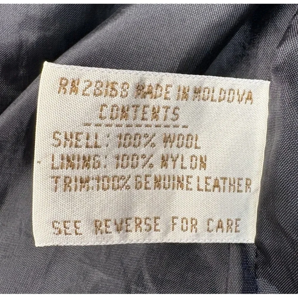 Vintage RZR Leather Wool Houndstooth Blazer Jacket Womens 24W Leather Trim EUC - Picture 8 of 10